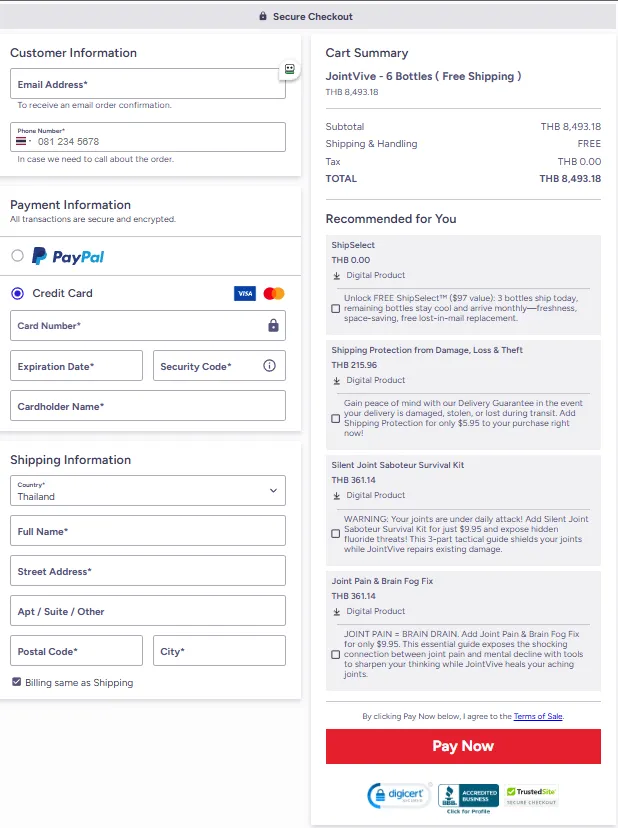 JointVive official ordering experience with secure payment and purchase protection